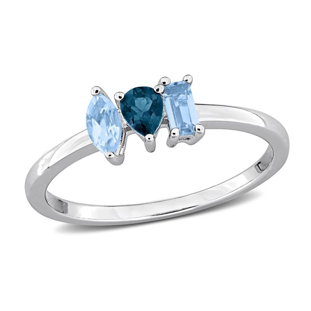 1/2 Carat (ctw) London Blue Topaz Three Stone Band Ring in Sterling Silver